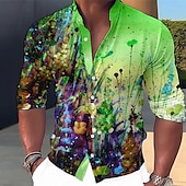 billiga Växter Mönster-Herr Blommig Skjorta Knapp upp skjorta Långärmad Mode Streetwear Designer Utomhus Ledigt Dagligen Sommar Vår Höst Hög krage Mönster Gul Blå Purpur Grön Grå