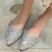 cheap Women&#039;s Flats-Women&#039;s Pointed Toe Rhinestone Flats – Elegant Glitter Slip-On Shoes for Wedding, Party, and Evening Wear