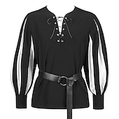 economico Cime-Retrò Vintage Punk &amp; Gotico Medievale Blusa / Camicia Mascherata Tunica Fiera del Ren Cavaliere Vichingo Crociato Con Volant Blocco di colori Per uomo Celtico Costumi da pirata Carnevale Mascherata