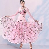 olcso Báli ruha-Társastánc Ruha Hímzés Illesztés Kristályok / Strasszok Női Teljesítmény Parti Hosszú ujj Háló Spandex Tüll