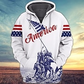tanie Wzór flagi-Męskie Wzory graficzne Flagi Bluza z Kapturem Z kapturem Bluzy Rozpinana bluza z kapturem Długi rękaw Bluza z kapturem Kaptur Moda miejska Druk 3D Sport i turystyka Codzienny Sport Biały + Jasnoszary