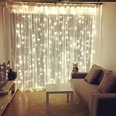 abordables Proyector de la lámpara  y proyector láser-Cortina de luces de hadas, cadena de luces, 8 modos con control remoto, luces decorativas para fiestas de Navidad, bodas, alimentadas por USB