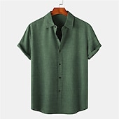 economico Casual da lavoro-Per uomo Camicia Camicia di lino Camicia in cotone e lino Camicia Estiva Camicia casual Camicia da Spiaggia Semplice Vacanza Casuale Nero Rosa Verde scuro Viola chiaro Manica Corta Bavero Estate