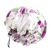 abordables Aparatos para el baño-gorro de ducha de seda con estampado de leopardo, gorro de ducha de doble capa impermeable, gorros de pelo eva reutilizables para la protección del cabello, siete colores disponibles, para el cuidado