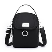 preiswerte Handtaschen und Tragetaschen-Schwarze Umhängetasche aus Nylon für Damen mit silberfarbenen Beschlägen und verstellbarem Riemen – leichte und praktische kleine Schultertasche für Reisen und den täglichen Gebrauch
