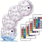 baratos Luzes Subaquáticas-luzes led submersíveis ao ar livre à prova d&#039;água 10 led rgb lâmpada de pesca subaquática luzes de fonte de lagoa controle remoto operado por bateria 16 cores luzes de piscina para vaso aquário tanque de peixes