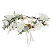 abordables Accessoires de coiffure-guirlande de couronne de fleurs de feuilles - guirlande de cheveux faite à la main couronne de fleurs bandeaux de fleurs réglables pour mariage fête de mariage couronne de feuilles de fleurs (blanc