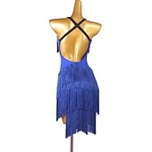 voordelige Latin danskleding-dans salsa latin dansjurk franjes kwastje split joint dames performance training mouwloze chinlon