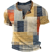 preiswerte Geometrisch-Herren Graphic Plaid / Karomuster Waffel-Henley-Hemd Kurzarm 3D-Druck Modisch Designer Basic Outdoor Täglich Sommer Gelb Blau Grün Grau Henley Henley T-Shirt