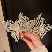 cheap Hair Styling Accessories-Butterfly Crystal Hair Claw Clips Pearl Rhinestone Golden Metal Hair Clips Large Gem Hair Jaw Clips Strong Hold Non-Slip Hair Catch Barrettes Clamps For Thick And Thin Hair Accessories For Women Girls
