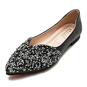 cheap Women&#039;s Flats-Women&#039;s Pointed Toe Rhinestone Flats – Elegant Glitter Slip-On Shoes for Wedding, Party, and Evening Wear
