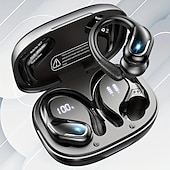 お買い得  ワイヤレスヘッドホン-ランニング用ワイヤレス イヤフォン IPX7 防水 イヤフォン イヤーフック付き 60時間バッテリー デュアル LED ディスプレイ ピュアバス音