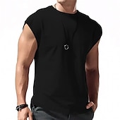 billiga Gym-toppar-Herr Linne Undertröjor Ärmlös tröja Ärmlös Rund hals Sommar Slät Mode Designer Muskel Utomhus Utekväll Gym Svart Vit Rubinrött Topp t-shirt för män