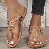 cheap Vacation Sandals-Women&#039;s Floral Embellished T-Strap Sandals with Cushioned Sole – Perfect for Casual Summer Outings