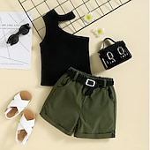 abordables Bas-Ensemble &amp; Combinaison Enfants Fille Couleur Unie Mode Patchwork École 7-13 ans Été Vert Véronèse