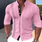 economico Strada-Per uomo Camicia camicia di lino Camicia con colletto a fascia Camicia estiva Abbigliamento mare Maglietta informale Informale Giornaliero Nero Bianco Rosa Blu Manica lunga Colletto Mao Primavera