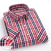 Men's Dress Shirt Stripes and Plaid Office & Career Office Party Light Blue Black Dark Red Yellow Short Sleeve Turndown Spring & Summer Clothing Apparel 26