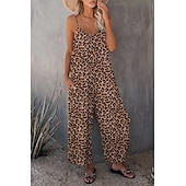 olcso alkalmi kombiné-női jumpsuit egyszínű v nyak ünnepnapi kirándulás széles lábszár laza spagetti pántos khaki 3xl nyári