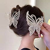 cheap Hair Styling Accessories-Butterfly Crystal Hair Claw Clips Pearl Rhinestone Golden Metal Hair Clips Large Gem Hair Jaw Clips Strong Hold Non-Slip Hair Catch Barrettes Clamps For Thick And Thin Hair Accessories For Women Girls