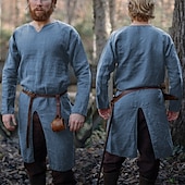 abordables Hauts-Médiéval Renaissance 17ème siècle Chemise Tunique Ren Faire Guerrier Viking Ranger Tir à l&#039;arc Homme Viking Fantaisie Halloween Carnaval Mascarade LARP Adulte Chemise Toutes saisons