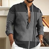 ieftine Model Geometric-Bărbați Dungi Model Geometric Geometrie Cămașă Camașă cu nasturi Manșon Lung Modă Șic Stradă Designer În aer liber Casual Zilnic Vară Primăvară Toamnă Guler de stand Imprimeu Galben Albastru piscin