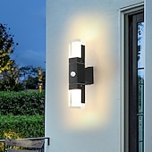 preiswerte Außenwandleuchten-LED-Sensor-Wandleuchte, Wandleuchte für den Außenbereich, Wandleuchten aus schwarzem Metall, Up-Down-Wandleuchten, Wandlaterne aus Aluminium, wasserdichte IP65-Scheinwerfer, Nachtlampen für Veranda, Terrasse, Garten, 85–265 V