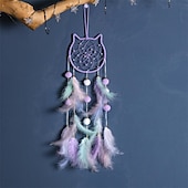 baratos Espanta-espíritos-1 peça apanhador de sonhos, padrão de lua de gato, penas de miçangas, apanhador de sonhos, decoração de parede para pendurar em casa, enfeite para quarto de criança