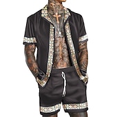 cheap Men&#039;s Printed Shirts Sets-Men&#039;s Coconut Tree Tropical Plants 2pcs Shirts Sets Summer Hawaiian Shirt Short Sleeve Short Pants Cuban Collar Tropical Fashion Hawaiian Street Casual Hawaiian Print Summer Spring Green / Black