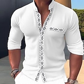 economico Strada-Per uomo Camicia camicia di lino Camicia con colletto a fascia Camicia estiva Abbigliamento mare Maglietta informale Color Block Informale Giornaliero Nero Bianco Blu Manica lunga Colletto Mao