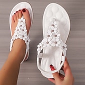 cheap Vacation Sandals-Women&#039;s Floral Embellished T-Strap Sandals with Cushioned Sole – Perfect for Casual Summer Outings
