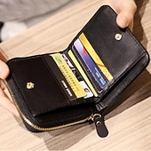お買い得  カードホルダーとケース-女性用PUレザー短財布、女性用チェック柄財布、ヌバックカードホルダー、小さなジッパー財布、女性用コインポーチ付き