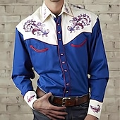 Men's Floral Graphic Prints Shirt Western Shirt Cowboy Shirt Long Sleeve Fashion Designer Casual Outdoor Daily Fall & Winter Turndown Print Button-Down Blue3