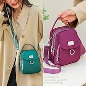 preiswerte Handtaschen und Tragetaschen-Schwarze Umhängetasche aus Nylon für Damen mit silberfarbenen Beschlägen und verstellbarem Riemen – leichte und praktische kleine Schultertasche für Reisen und den täglichen Gebrauch
