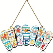 economico cartelli da parete in legno-1pc pantofole estive cartello appeso in legno ciao estate spiaggia rustica targa benvenuto spiaggia arredamento a tema per porta parete portico interno esterno 12 x 6 x 0,2 pollici stile benvenuto