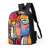 abordables Sacs à dos imprimés-Sac à dos abstrait avec portrait féminin pour adolescentes – Sac d&#039;école coloré avec imprimé artistique et grande capacité pour les filles élégantes