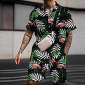 economico Set di camicie stampate da uomo-Per uomo Floreale Fenicottero Tropicale 2 pezzi Set di camicie Camicia hawaiana estiva Manica Corta Pantaloni corti Collo ripiegato Moda Streetwear Designer All&#039;aperto Streetwear Casuale Stampato