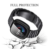 abordables Correas de reloj Fitbit-Correa de Smartwatch Compatible con Fitbit Versa 4 Sense 2 Versa 3 Sense Versa 2 Acero Inoxidable Reloj inteligente Correa con caso con herramienta de eliminación Cierre Metálico Correa Deportiva