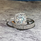 economico Anelli-Anello Matrimonio Classico F1209 Platino Oro Rame Prezioso Di tendenza Semplice 2 pezzi Zirconi
