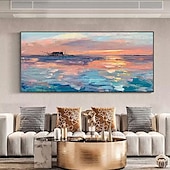cheap Landscape Paintings-Pure Hand painted Sunset Sea Sky Ocean Beach Landscape Colorful Abstract Wall Art Extra Large Panoramic Oil Painting On Canvas