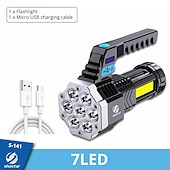 お買い得  戦術的な懐中電灯-ハイパワー 7 LED 懐中電灯トーチ穂軸サイドライトライト屋外照明 USB 充電式防水作業灯強力な集魚灯