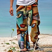 abordables Pantalons décontractés imprimés pour hommes-Homme Pantalon pantalon été Pantalon de plage Pantalon bohème Poche Cordon Taille elastique Imprimés Photos Confort Respirable Casual du quotidien Vacances Vêtement de rue Design bleu marine Bleu