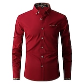 economico Camicie Button Down da uomo-Per uomo Camicia Camicie Camicia abbottonata Resistente alle rughe Camicia con bottoni Liscio Matrimonio Ufficio e carriera Nero Bianco Vino Blu reale Manica lunga Collo ripiegabile Primavera
