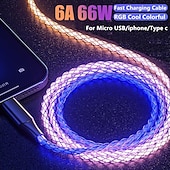 billiga Mobiltelefon kablar-snabbladdning rgb kabel 100w andningsljus 66w typ c usb c datakabel för iphone samsung android micro 30w snabbladdningskabel