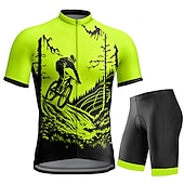 preiswerte Herrenbekleidungs-Sets-Herren Radtrikot mit Radhose kurz Trägern fahrradbekleidung Kurzarm MTB Mountain Rennrad Orange Grün Fahhrad Sportkleidung 3D-Pad Schnelltrocknend Reflexstreiffen Tasche auf der Rückseite Polyester