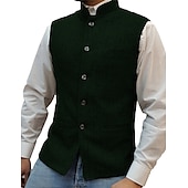 preiswerte Men&#039;s Vest-Herren Weste Nehru-Jacke Urlaub Alltagskleidung Ausgehen Mode Basic Frühling &amp; Herbst Knöpfe Polyester Bequem Einfach Einreihig Stehkragen Normale Passform Silber Wein Schwarz Blau Weste
