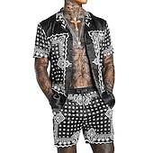 cheap Men&#039;s Printed Shirts Sets-Men&#039;s Coconut Tree Tropical Plants 2pcs Shirts Sets Summer Hawaiian Shirt Short Sleeve Short Pants Cuban Collar Tropical Fashion Hawaiian Street Casual Hawaiian Print Summer Spring Green / Black