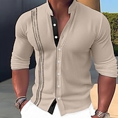 economico Strada-Per uomo Camicia camicia di lino Camicia con colletto a fascia Camicia estiva Abbigliamento mare Maglietta informale Informale Giornaliero Nero Bianco Rosa Blu Manica lunga Colletto Mao Primavera