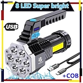 お買い得  戦術的な懐中電灯-ハイパワー 7 LED 懐中電灯トーチ穂軸サイドライトライト屋外照明 USB 充電式防水作業灯強力な集魚灯