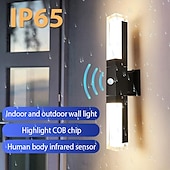 preiswerte Außenwandleuchten-LED-Sensor-Wandleuchte, Wandleuchte für den Außenbereich, Wandleuchten aus schwarzem Metall, Up-Down-Wandleuchten, Wandlaterne aus Aluminium, wasserdichte IP65-Scheinwerfer, Nachtlampen für Veranda, Terrasse, Garten, 85–265 V