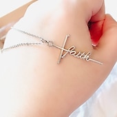 cheap Trendy Jewelry-Women&#039;s Necklace Faith Cross Jesus Stainless Steel Pendant Necklace Gold Silver Cross Necklace for Dainty Women Letters Decoration Jewelry Faith Grace Love